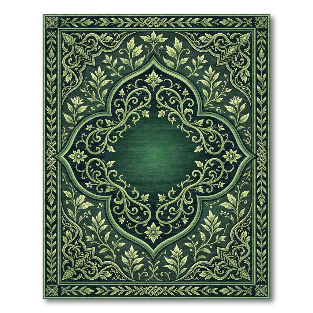 Dark Emerald Floral Scroll Medallion Rug