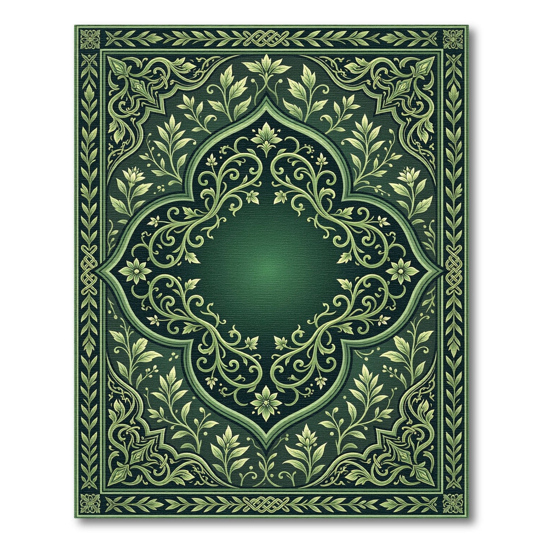 Dark Emerald Floral Scroll Medallion Rug
