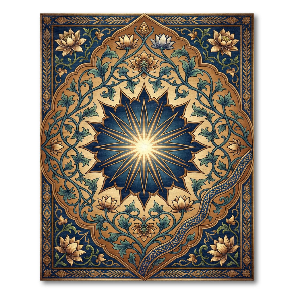 Radiant Navy Blue Gold Floral Medallion Rug
