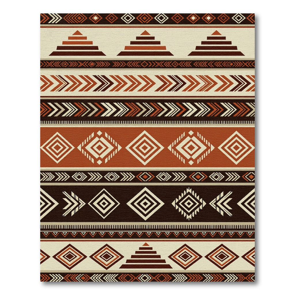 Terracotta Brown Geometric Tribal Stripe Rug