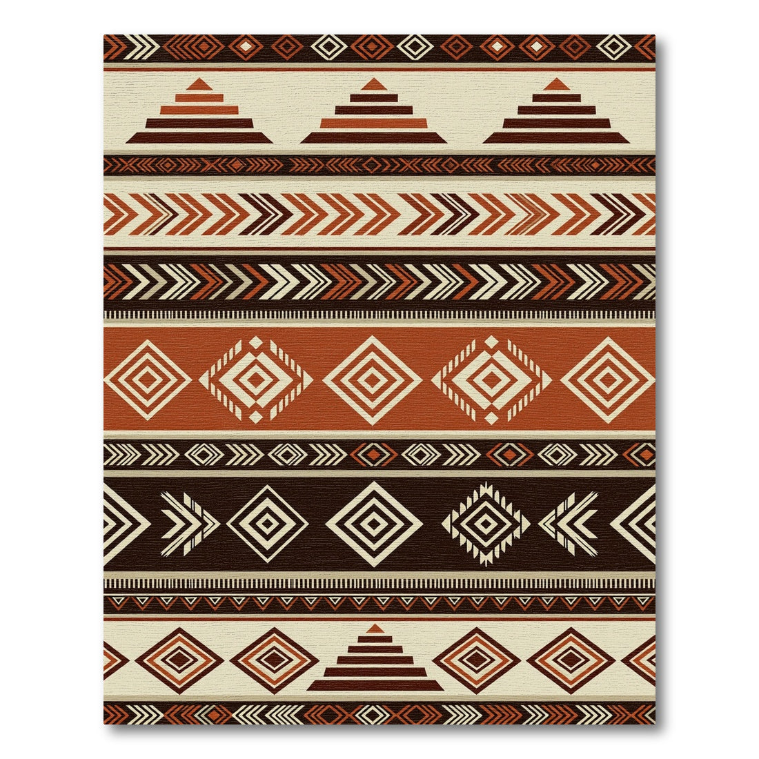 Terracotta Brown Geometric Tribal Stripe Rug