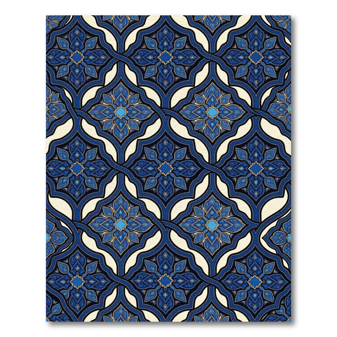 Rich Cobalt Quatrefoil Lattice Rug