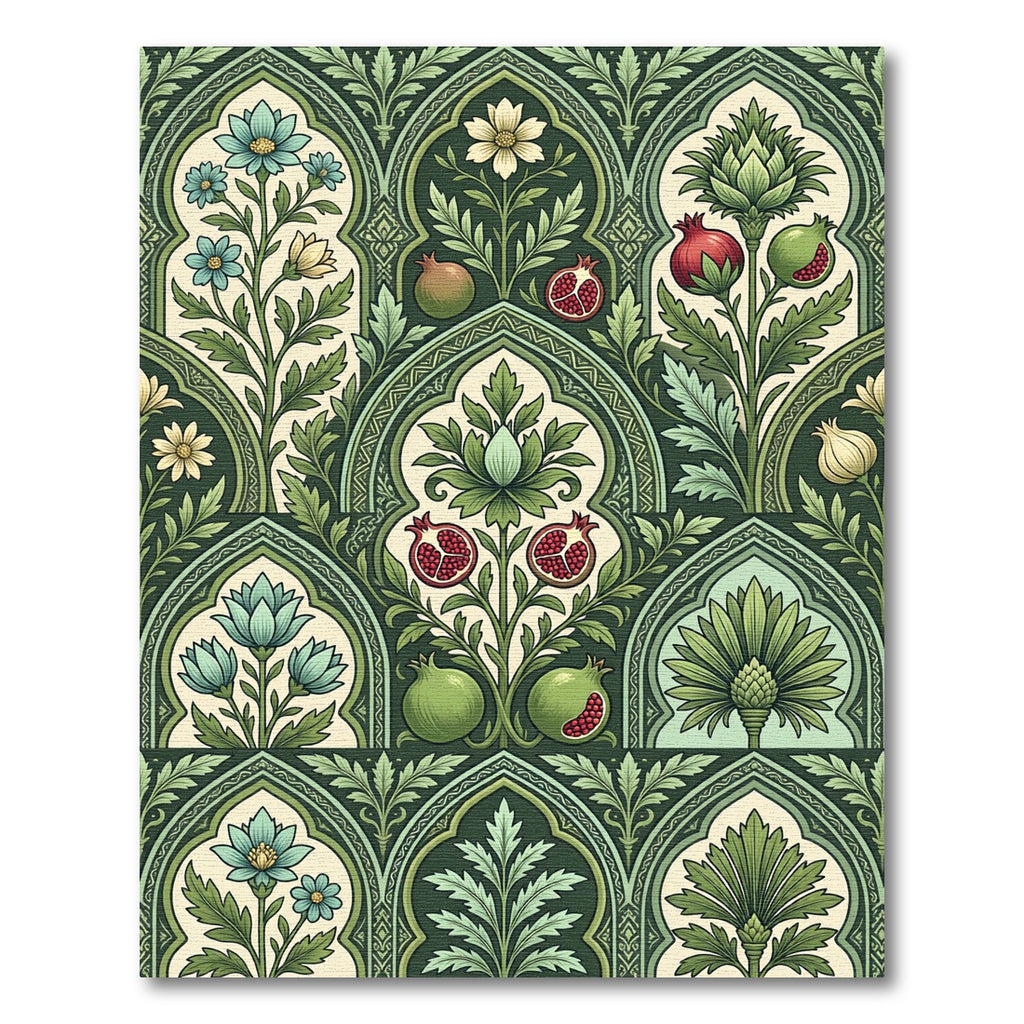 Green Pomegranate Floral Arch Rug
