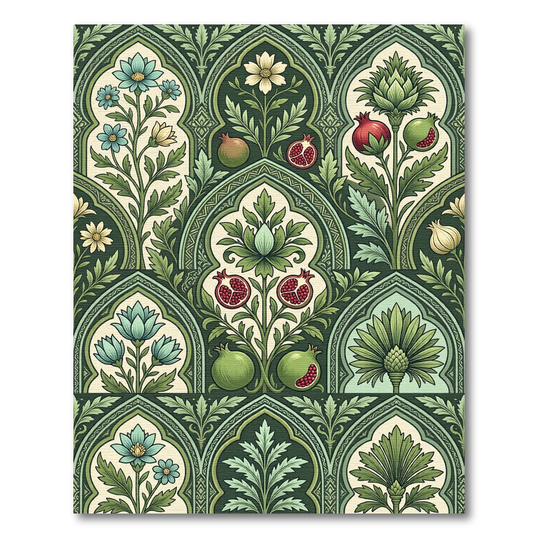 Green Pomegranate Floral Arch Rug