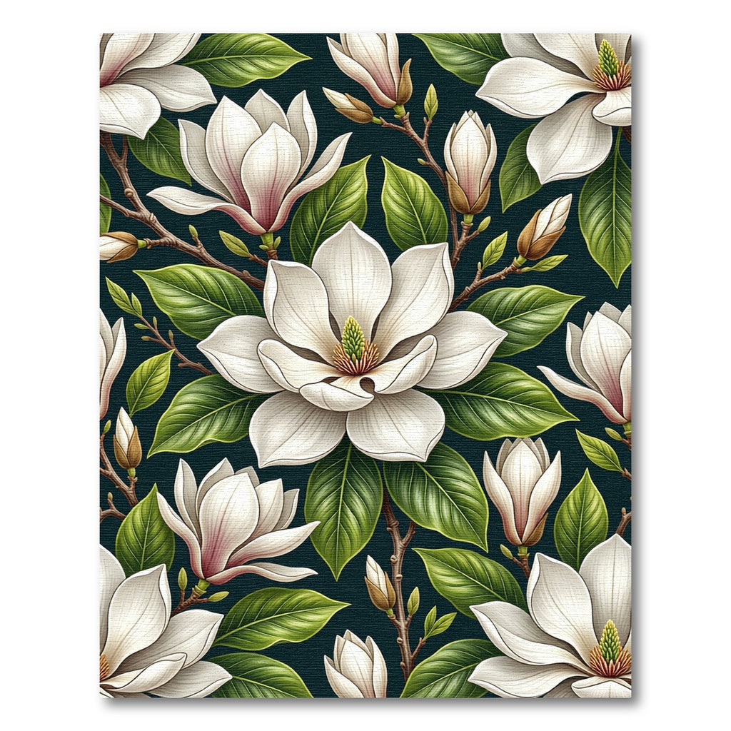 White Magnolia Bloom Dark Teal Garden Rug