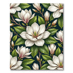 White Magnolia Bloom Dark Teal Garden Rug