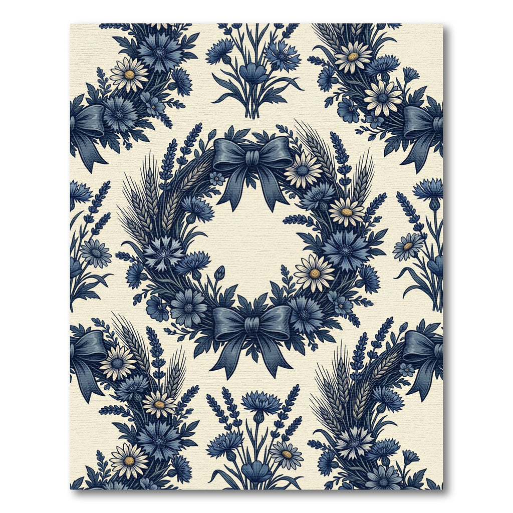 Blue Floral Wreath with Wheat Accents Rug