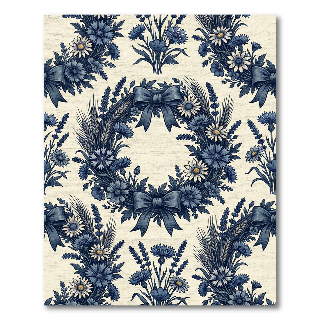 Blue Floral Wreath with Wheat Accents Rug