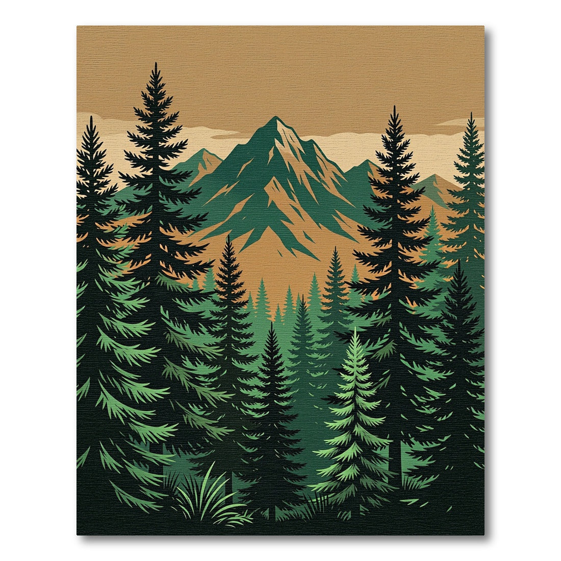 Earthy Mountain Forest Evergreen Landscape Rug