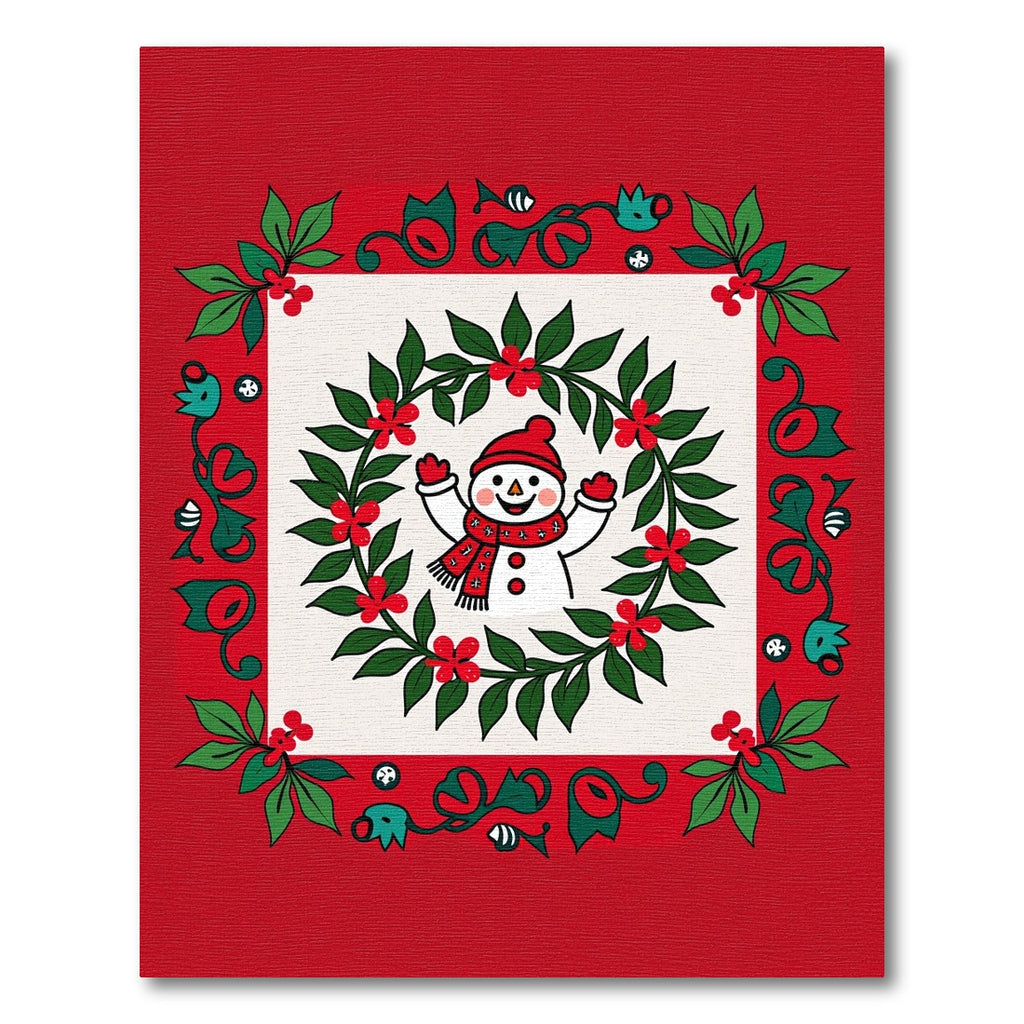 Christmas Snowman Holly Garland Rug
