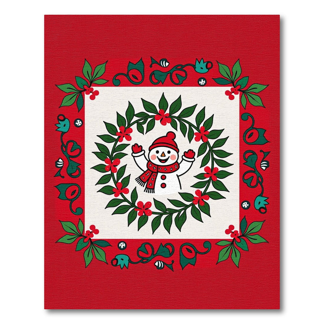 Christmas Snowman Holly Garland Rug