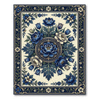 Elegant Navy Floral Medallion Garden Rug