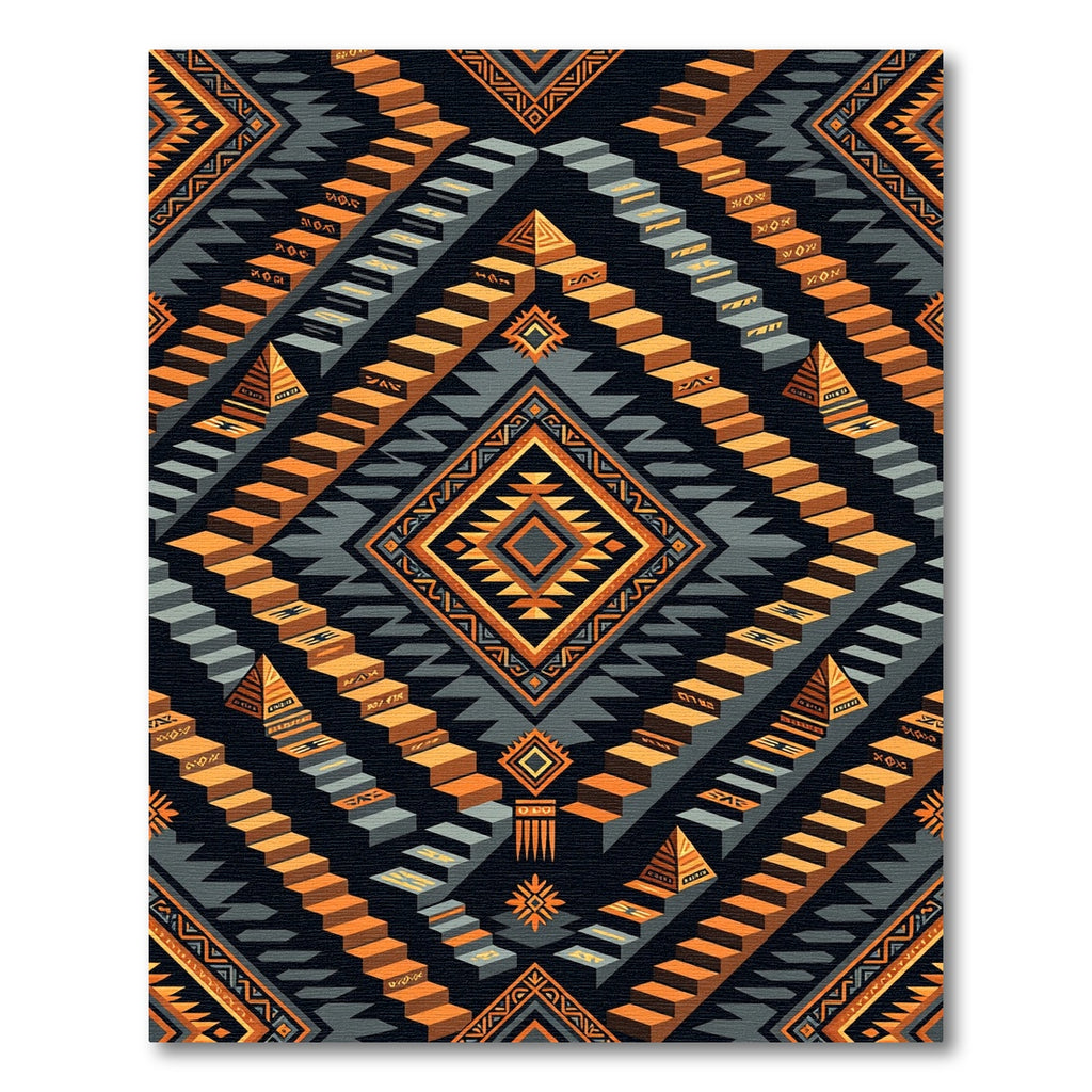 Tribal Orange Staircase Geometric Rug