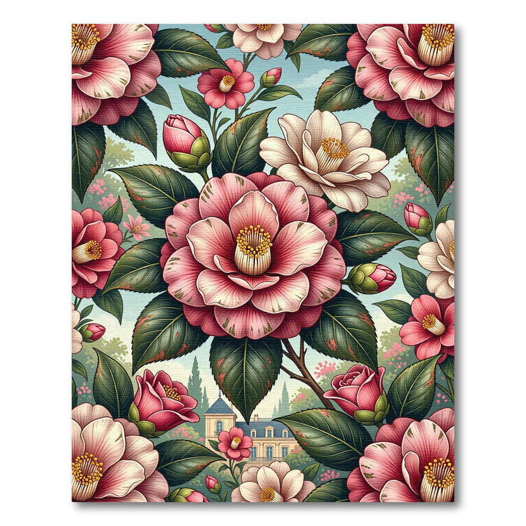 Blushing Camellia Floral Botanical Garden Rug