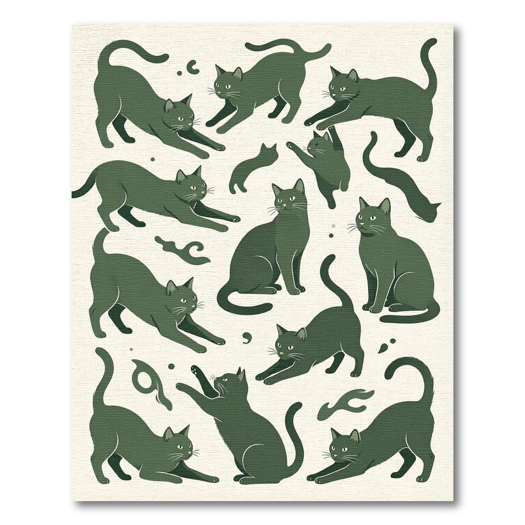 Whimsical Forest Green Stretching Cat Rug