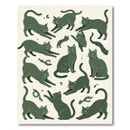 Whimsical Forest Green Stretching Cat Rug