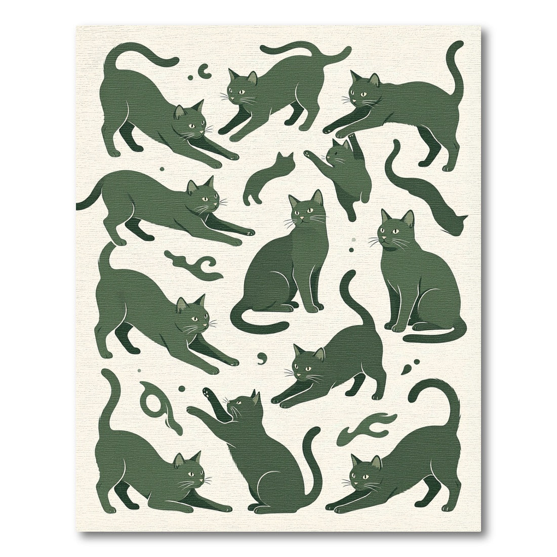 Whimsical Forest Green Stretching Cat Rug