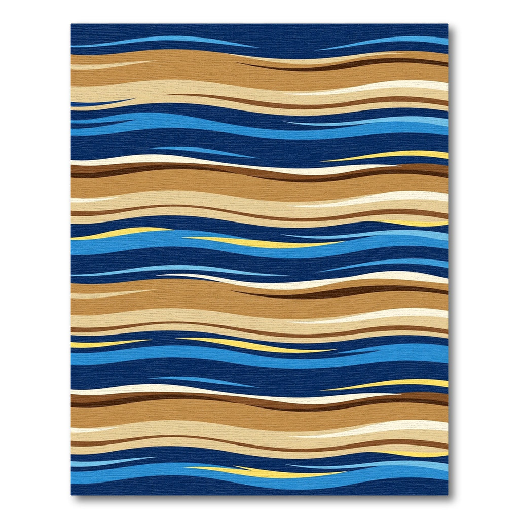Abstract Blue and Sand Wavy Lines Rug