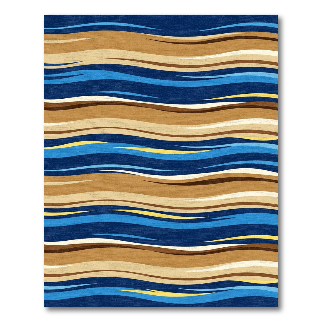 Abstract Blue and Sand Wavy Lines Rug