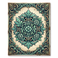 Vintage Teal Floral Damask Medallion Rug