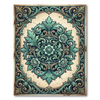 Vintage Teal Floral Damask Medallion Rug