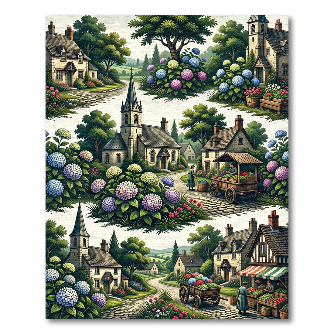 Countryside Village Hydrangea Garden Rug