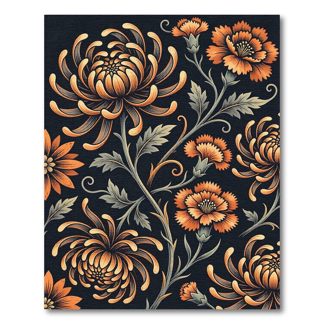 Amber Chrysanthemum Floral Botanical Art Rug