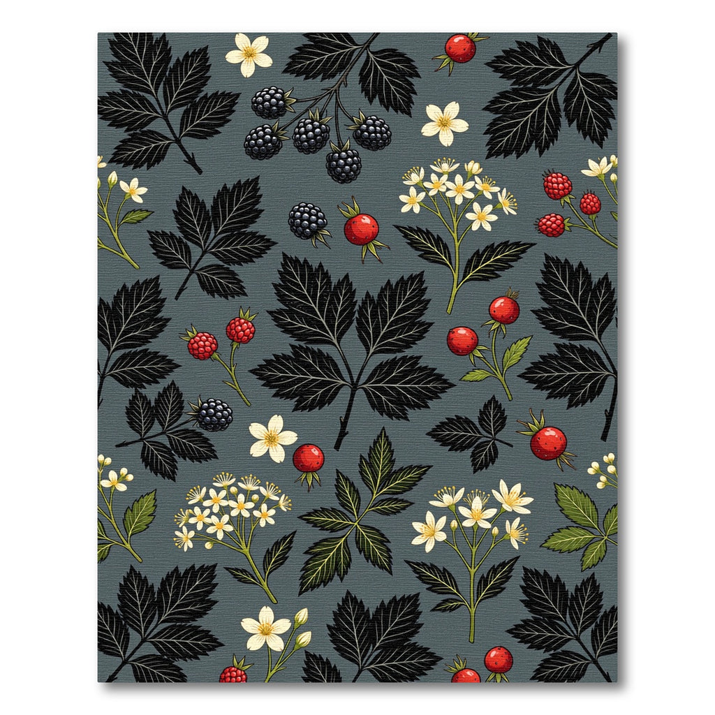 Dark Gray Botanical Berry Floral Rug