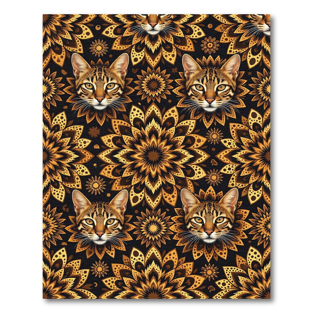 Golden Cat Floral Mandala Art Rug