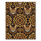 Golden Cat Floral Mandala Art Rug
