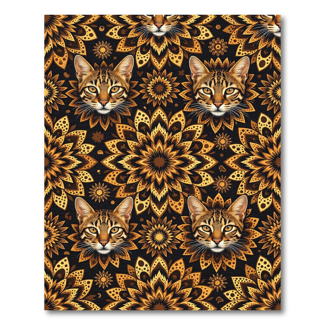 Golden Cat Floral Mandala Art Rug