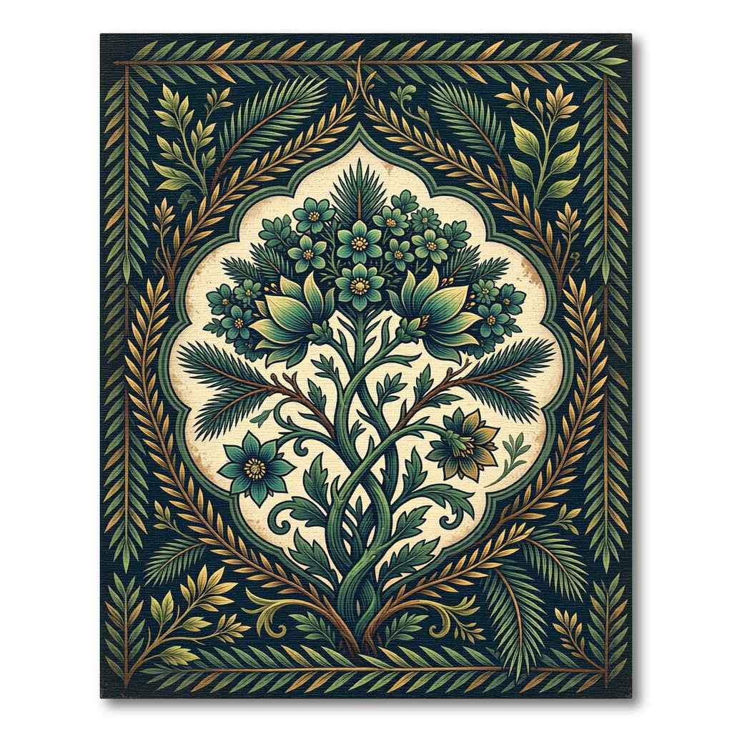 Ornate Teal Botanical Meadow Medallion Rug