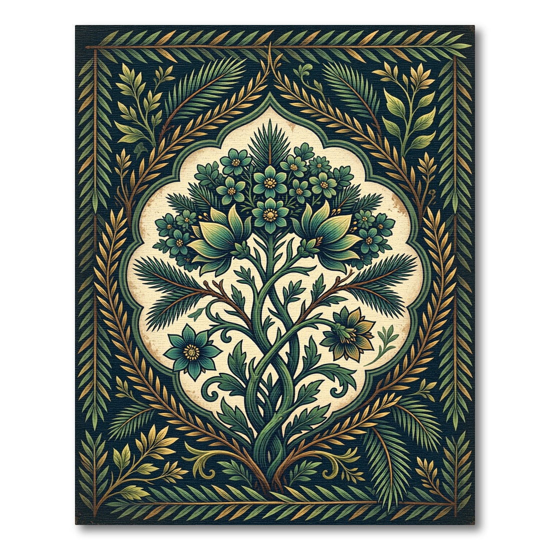 Ornate Teal Botanical Meadow Medallion Rug