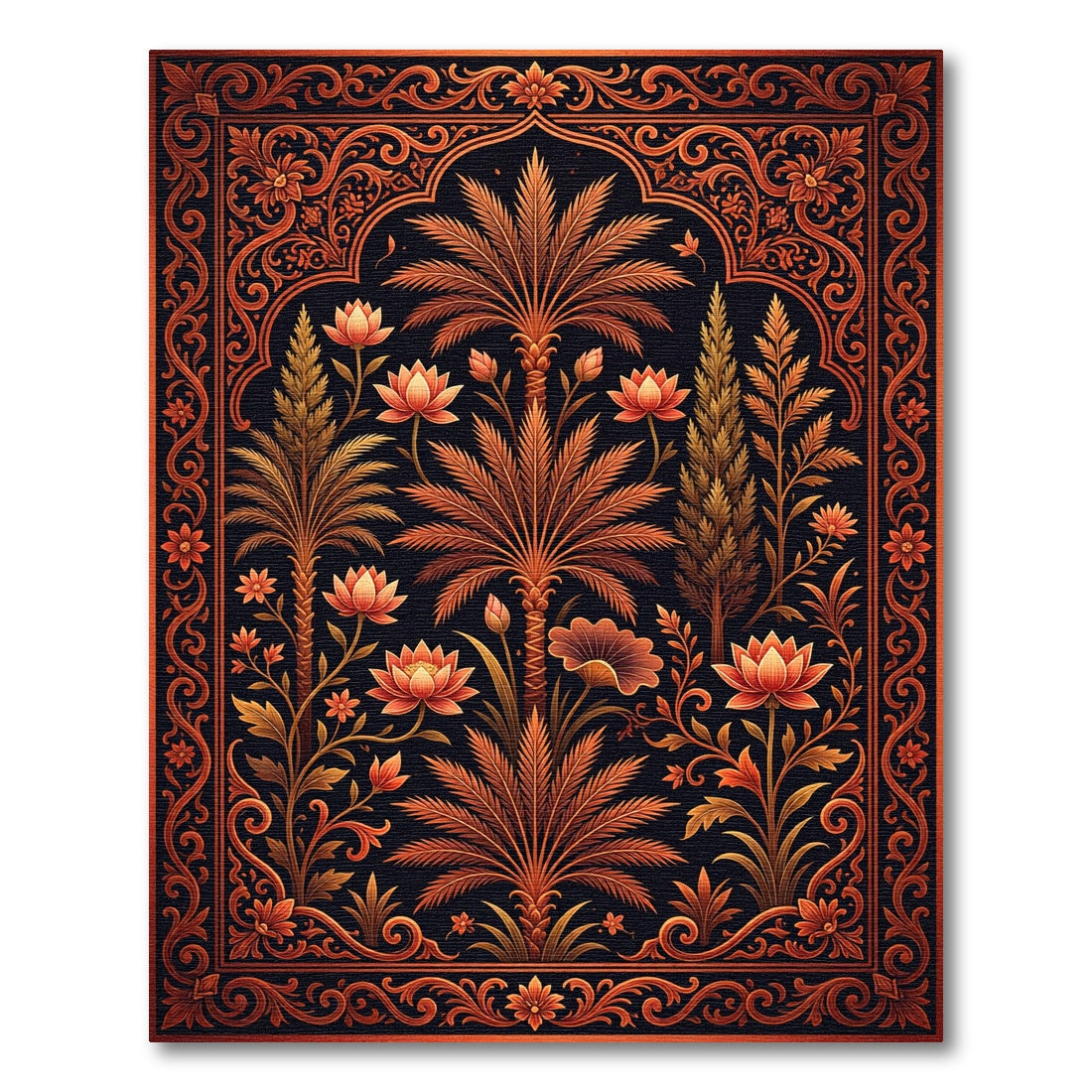 Ornate Black Amber Floral Arch Rug