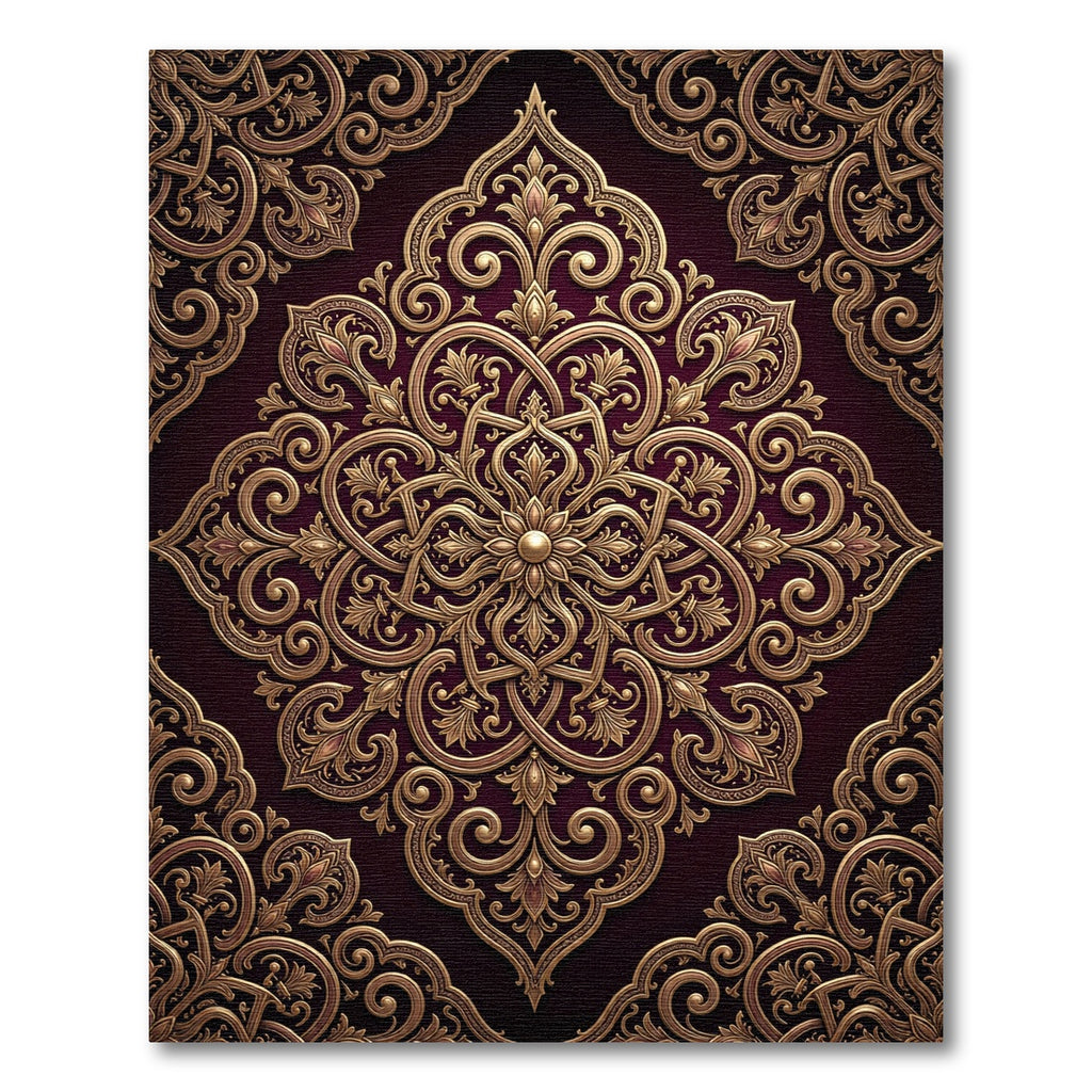 Ornate Gold Embossed Floral Medallion Rug