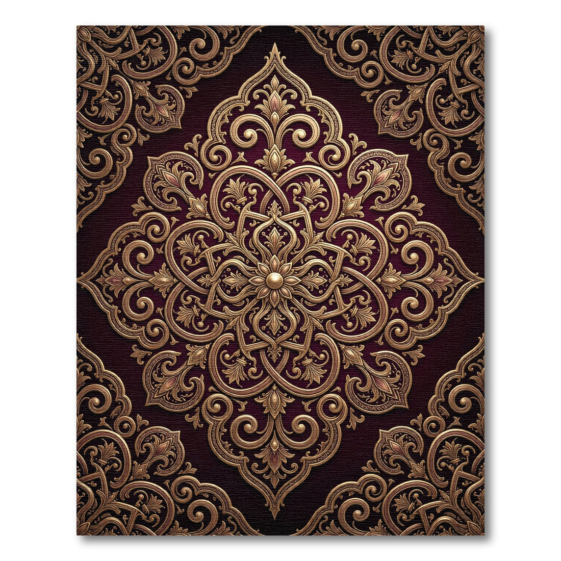 Ornate Gold Embossed Floral Medallion Rug