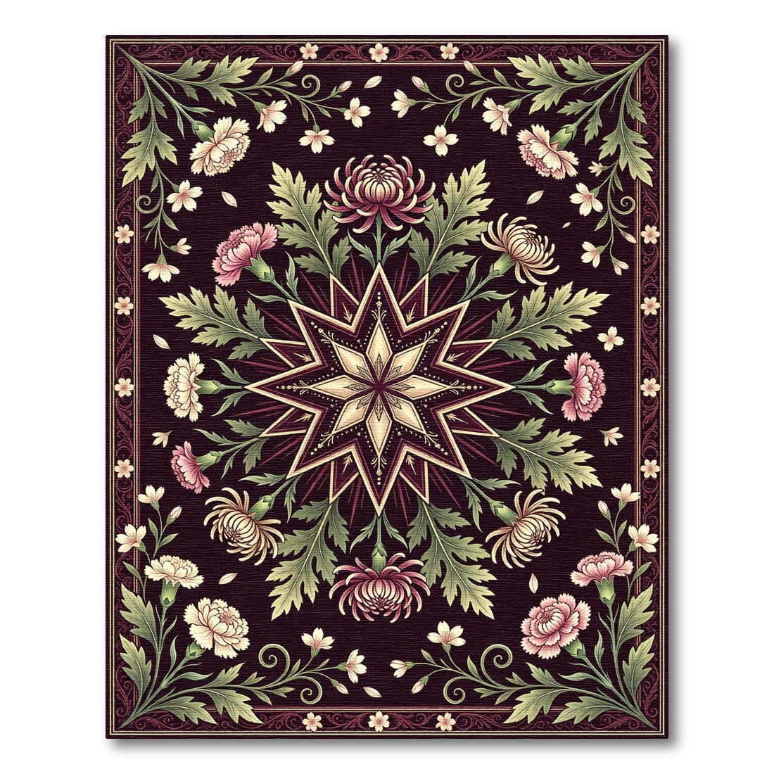 Celestial Star Floral Dark Plum Art Rug