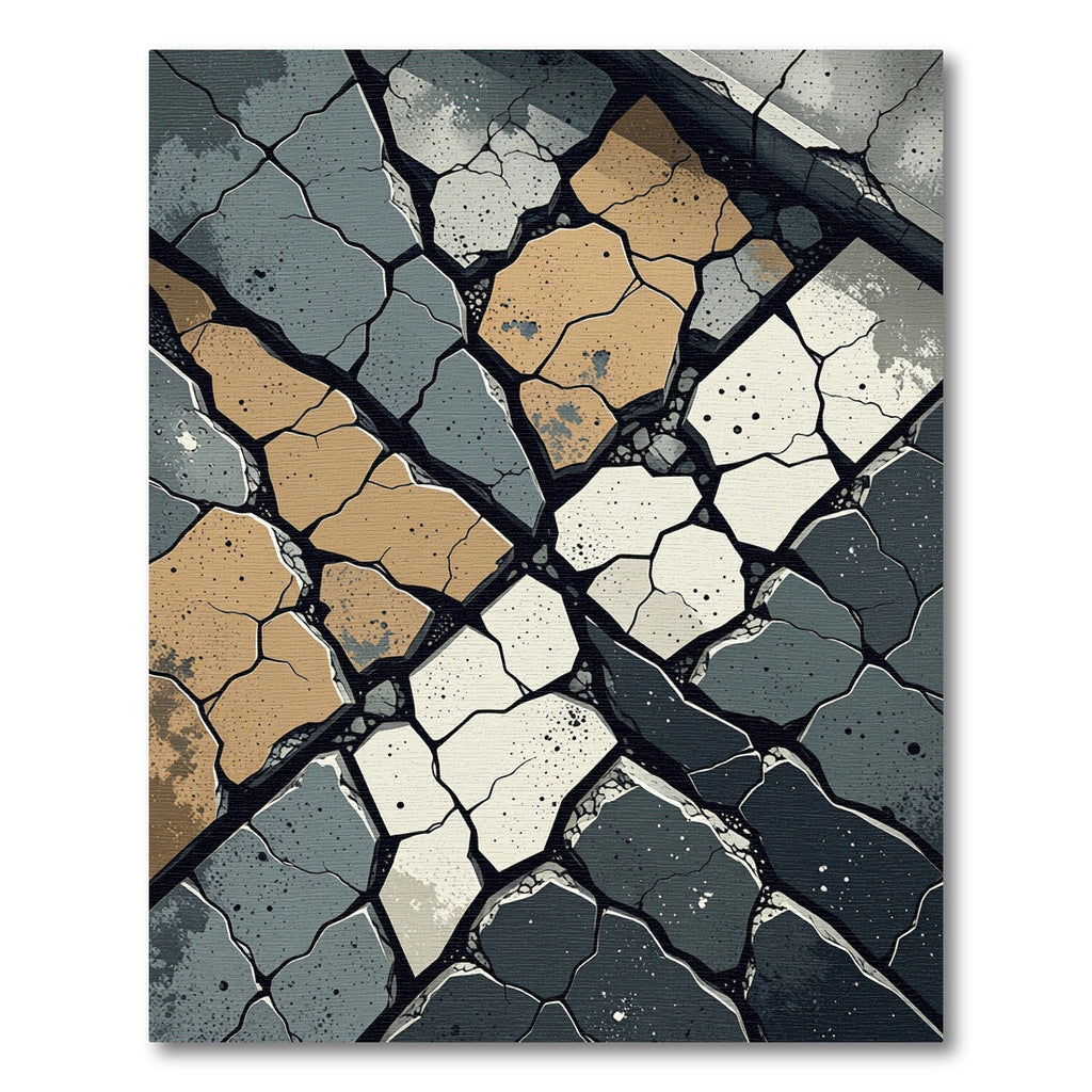Cracked Stone Geometric Color Block Accent Rug