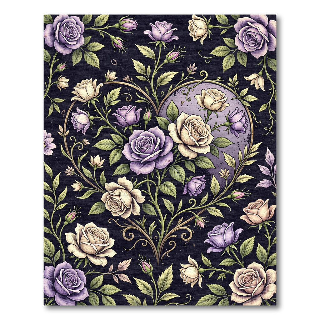 Elegant Floral Heart with Purple Roses Rug