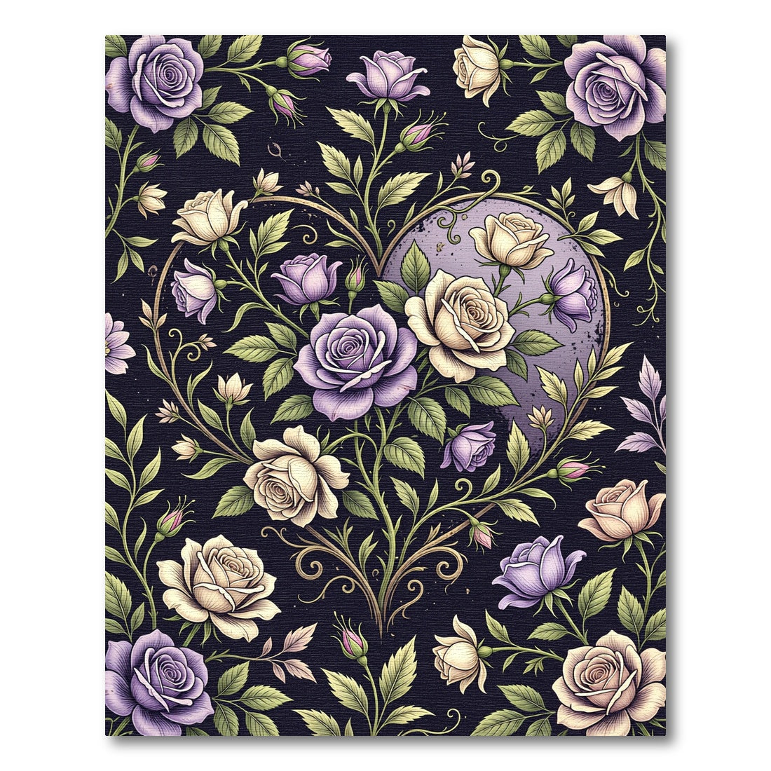 Elegant Floral Heart with Purple Roses Rug