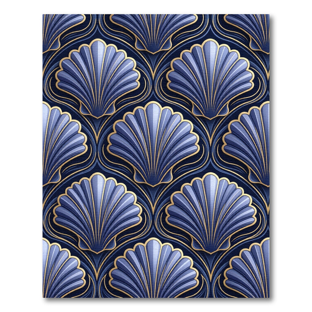 Art Deco Blue Gold Shell Medallion Rug