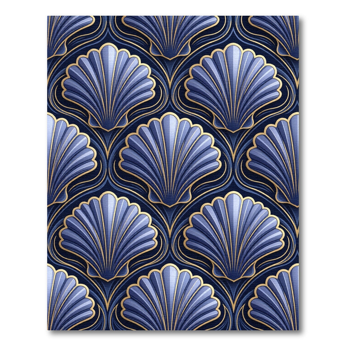 Art Deco Blue Gold Shell Medallion Rug