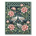 Elegant Cranes and Peonies Teal Rug
