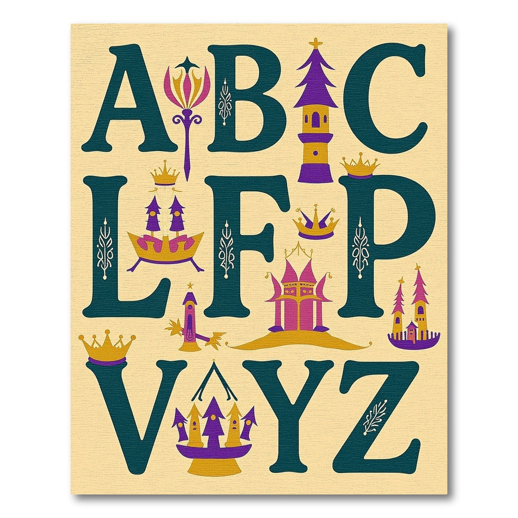 Royal Purple Gold Castle Alphabet Rug