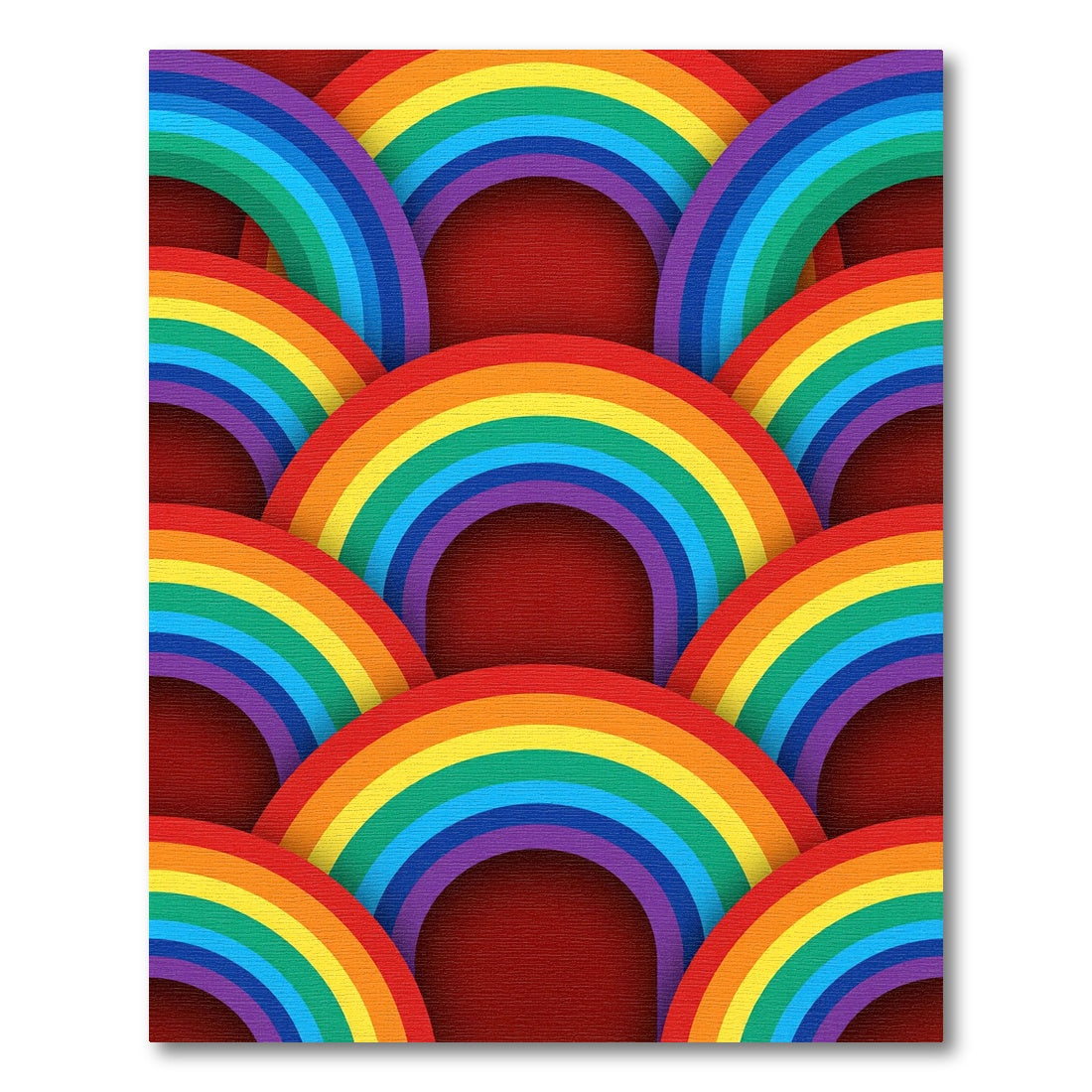 Vibrant Rainbow Arches Red Rug