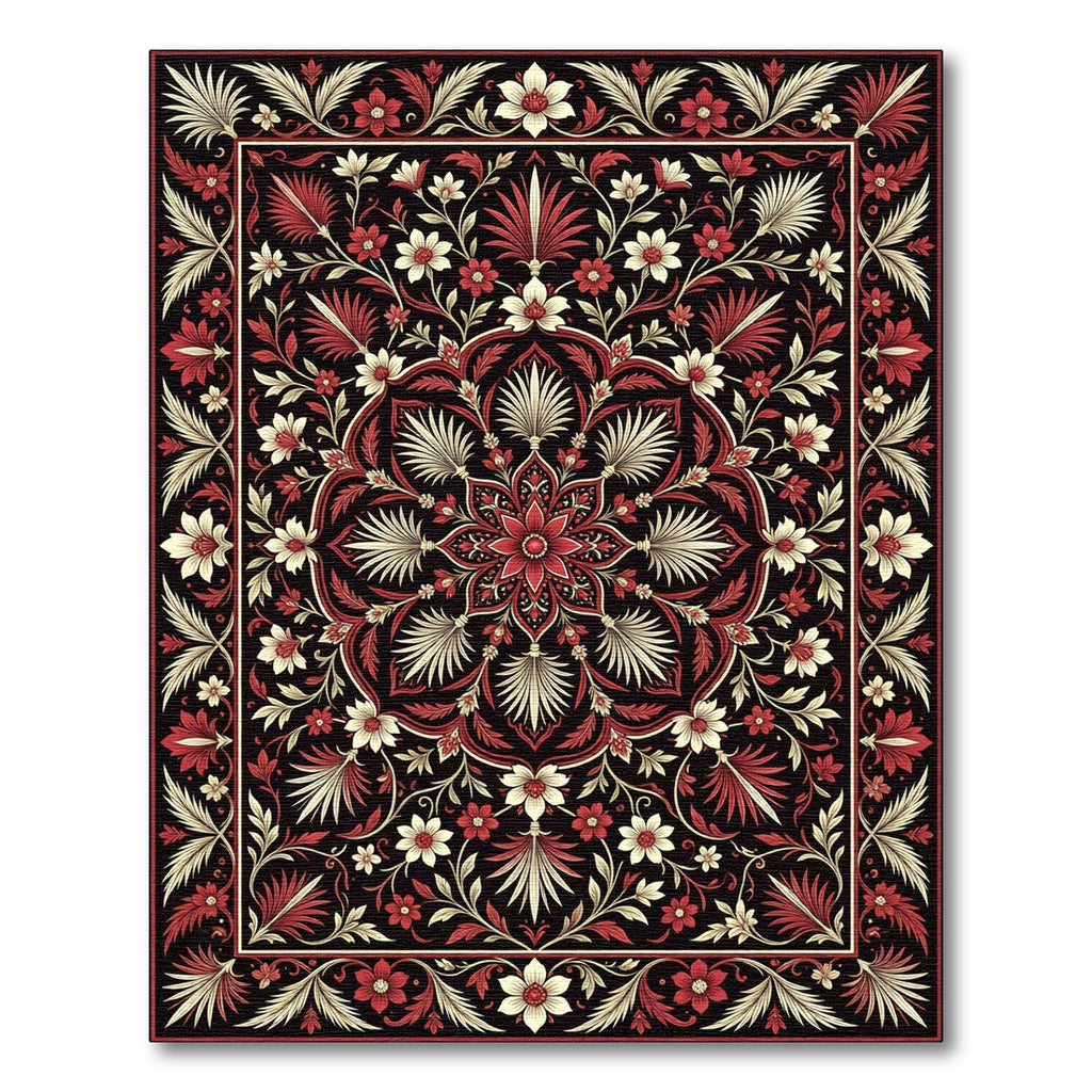 Grand Red Floral Medallion Bordered Rug