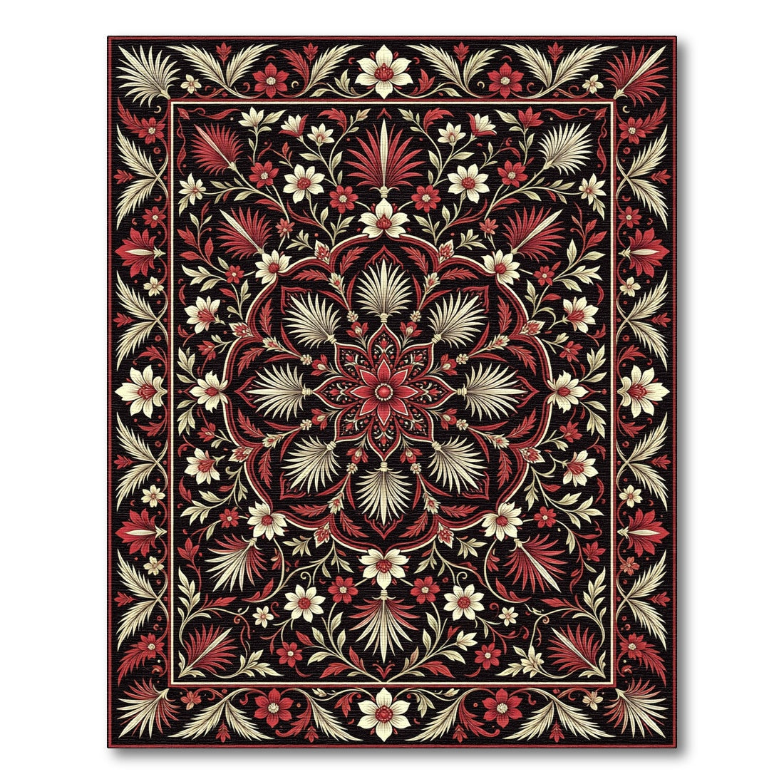 Grand Red Floral Medallion Bordered Rug
