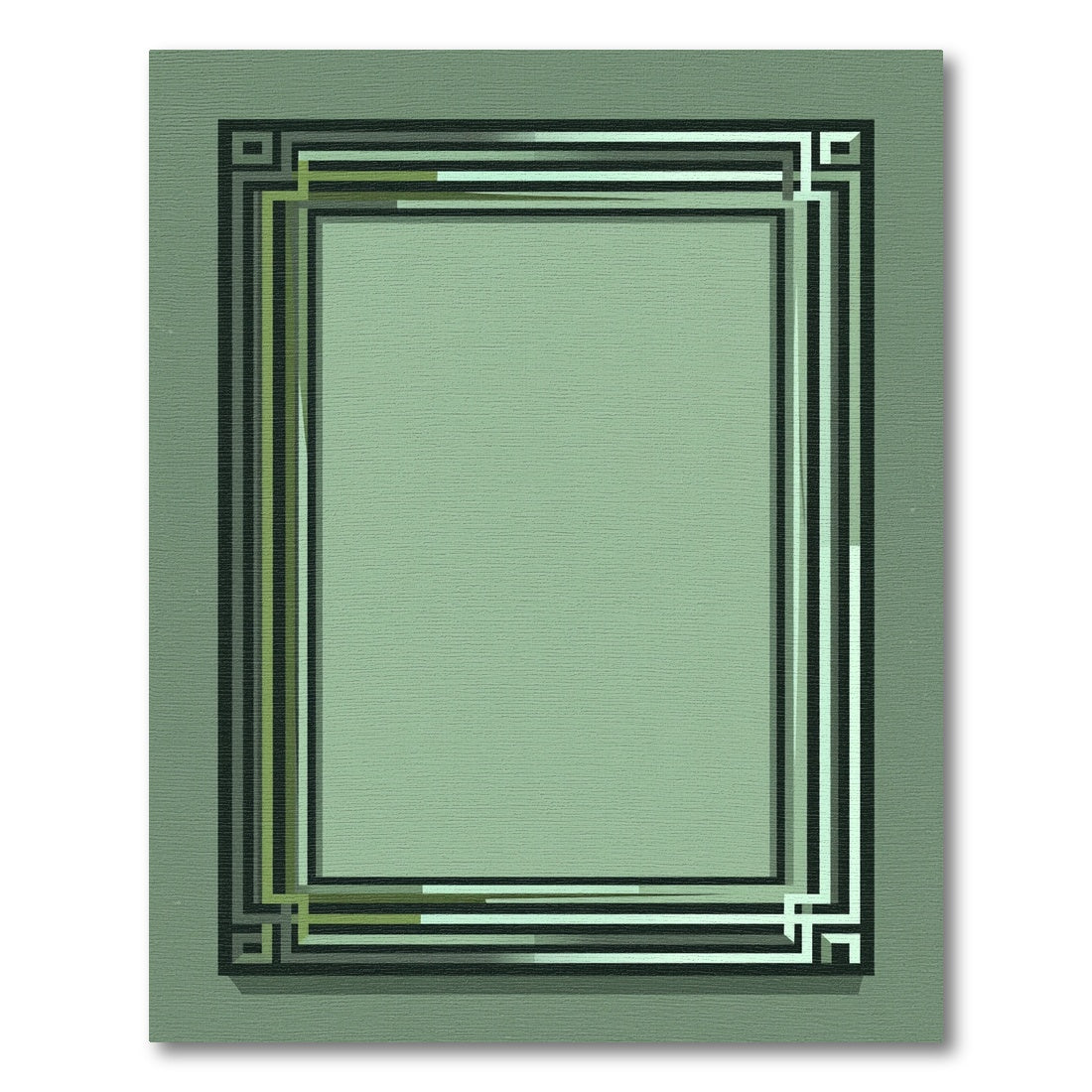 Green Black Geometric Border Rectangular Rug