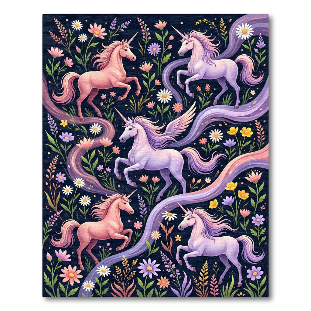 Whimsical Pastel Unicorn Floral Meadow Rug