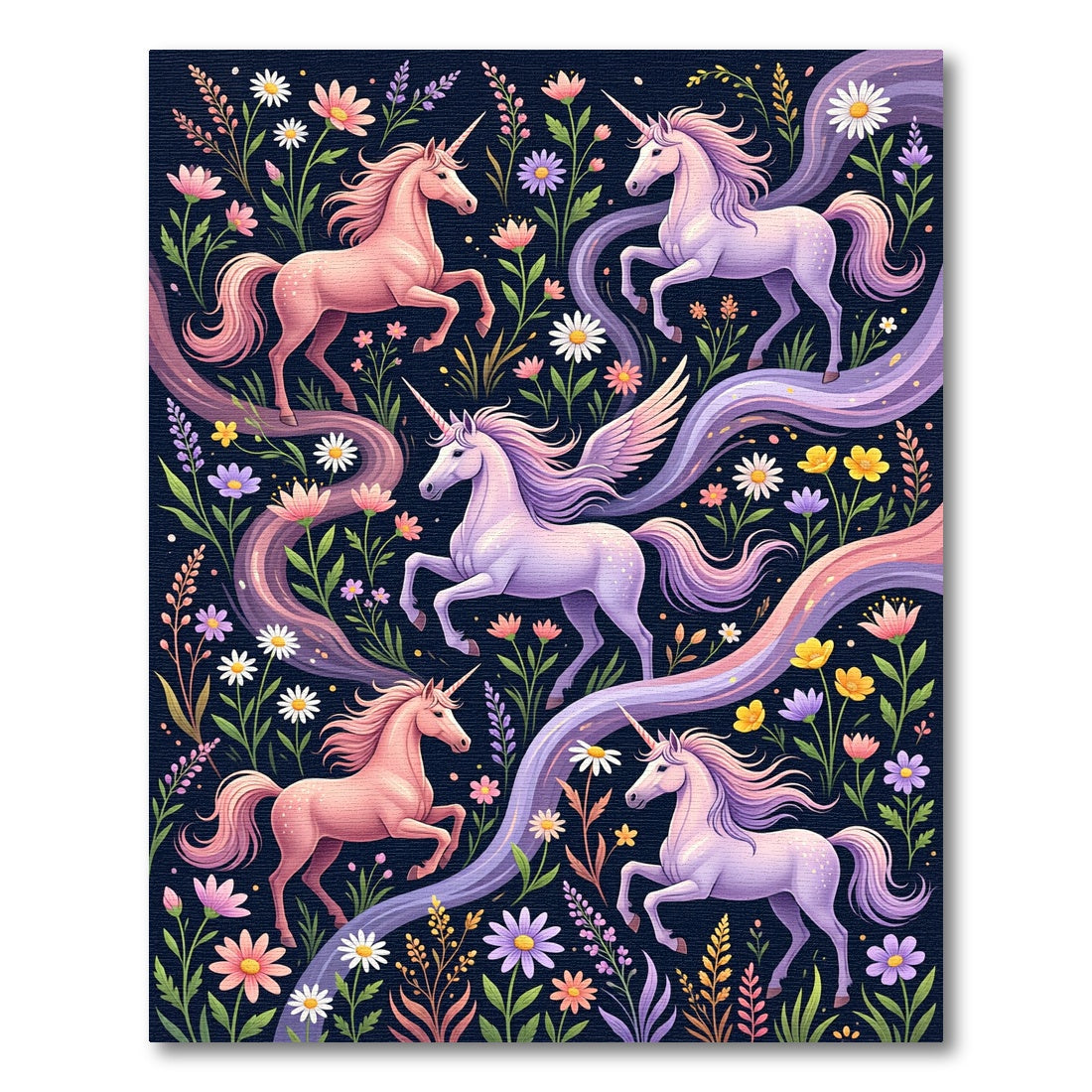 Whimsical Pastel Unicorn Floral Meadow Rug